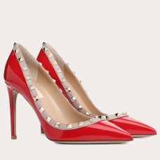 Valentino Rockstud Pumps 100mm In Red Patent Leather Valentino Rockstud Pumps 100mm In Red Patent Leather