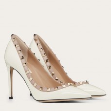 Valentino Rockstud Pumps 100mm In White Patent Leather Valentino Rockstud Pumps 100mm In White Patent Leather
