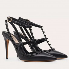 Valentino Rockstud Ankle Strap Black Pumps 100mm with Black Studs Valentino Rockstud Ankle Strap Black Pumps 100mm with Black Studs