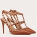 Valentino Rockstud Ankle Strap Pumps 100mm In Brown Calfskin Valentino Rockstud Ankle Strap Pumps 100mm In Brown Calfskin