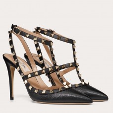 Valentino Rockstud Ankle Strap Pumps 100mm In Black Calfskin Valentino Rockstud Ankle Strap Pumps 100mm In Black Calfskin