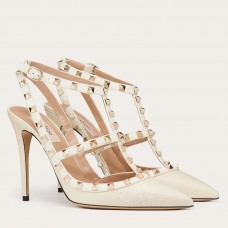 Valentino Rockstud Ankle Strap Pumps 100mm In White Calfskin Valentino Rockstud Ankle Strap Pumps 100mm In White Calfskin
