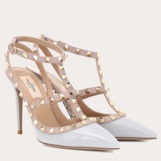 Valentino Rockstud Caged Pumps 100mm In Blue Patent Leather Valentino Rockstud Caged Pumps 100mm In Blue Patent Leather