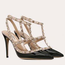 Valentino Rockstud Caged Pumps 100mm In Black Patent Leather Valentino Rockstud Caged Pumps 100mm In Black Patent Leather