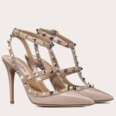 Valentino Rockstud Caged Pumps 100mm In Poudre Patent Leather Valentino Rockstud Caged Pumps 100mm In Poudre Patent Leather