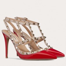 Valentino Rockstud Caged Pumps 100mm In Red Patent Leather Valentino Rockstud Caged Pumps 100mm In Red Patent Leather