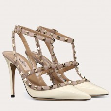 Valentino Rockstud Caged Pumps 100mm In White Patent Leather Valentino Rockstud Caged Pumps 100mm In White Patent Leather