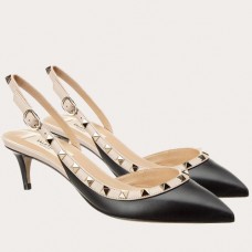 Valentino Rockstud Slingback Pumps 50mm In Black Lambskin Valentino Rockstud Slingback Pumps 50mm In Black Lambskin