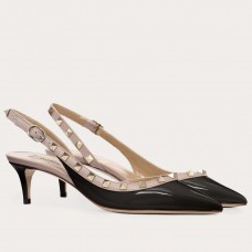 Valentino Rockstud Slingback Pumps 50mm In Black Patent Leather Valentino Rockstud Slingback Pumps 50mm In Black Patent Leather