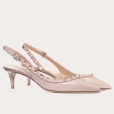 Valentino Rockstud Slingback Pumps 50mm In Poudre Patent Leather Valentino Rockstud Slingback Pumps 50mm In Poudre Patent Leather