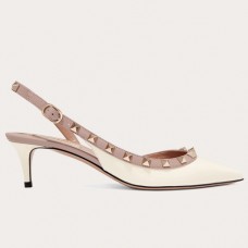 Valentino Rockstud Slingback Pumps 50mm In White Patent Leather Valentino Rockstud Slingback Pumps 50mm In White Patent Leather