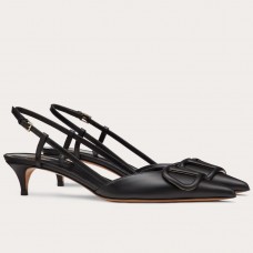 Valentino Vlogo Slingback Pumps 40mm In Black Calfskin Valentino Vlogo Slingback Pumps 40mm In Black Calfskin