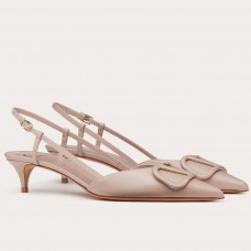 Valentino Vlogo Slingback Pumps 40mm In Poudre Calfskin Valentino Vlogo Slingback Pumps 40mm In Poudre Calfskin