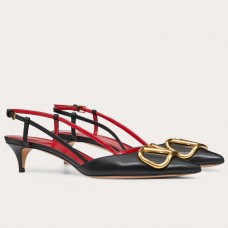 Valentino Vlogo Slingback Pumps 40mm In Black Leather Valentino Vlogo Slingback Pumps 40mm In Black Leather