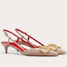 Valentino Vlogo Slingback Pumps 40mm In Poudre Leather Valentino Vlogo Slingback Pumps 40mm In Poudre Leather