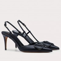 Valentino Vlogo Slingback Pumps 80mm In Black Calfskin Valentino Vlogo Slingback Pumps 80mm In Black Calfskin