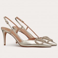Valentino Vlogo Slingback Pumps 80mm In Platinum Lambskin Valentino Vlogo Slingback Pumps 80mm In Platinum Lambskin
