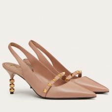 Valentino Beige Rockstud Slingback Pumps With 70mm Sculpted Heel Valentino Beige Rockstud Slingback Pumps With 70mm Sculpted Heel