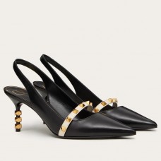 Valentino Black Rockstud Slingback Pumps With 70mm Sculpted Heel Valentino Black Rockstud Slingback Pumps With 70mm Sculpted Heel