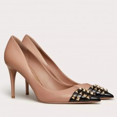 Valentino Beige Rockstud Pump 90mm with Black Patent Toe Cap Valentino Beige Rockstud Pump 90mm with Black Patent Toe Cap