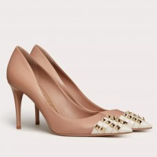 Valentino Beige Rockstud Pump 90mm with White Patent Toe Cap Valentino Beige Rockstud Pump 90mm with White Patent Toe Cap