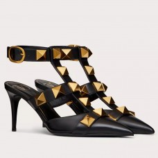 Valentino Roman Stud Pumps 80mm In Black Calfskin Valentino Roman Stud Pumps 80mm In Black Calfskin