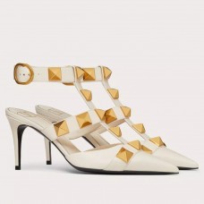 Valentino Roman Stud Pumps 80mm In White Calfskin Valentino Roman Stud Pumps 80mm In White Calfskin