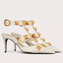 Valentino Roman Stud Pumps 80mm In White Calfskin Valentino Roman Stud Pumps 80mm In White Calfskin