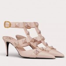 Valentino Roman Enameled Stud Pumps In Powder Calfskin Valentino Roman Enameled Stud Pumps In Powder Calfskin
