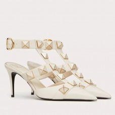 Valentino Roman Enameled Stud Pumps In White Calfskin Valentino Roman Enameled Stud Pumps In White Calfskin