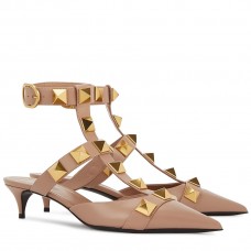 Valentino Roman Stud Pumps 40mm In Rose Cannelle Calfskin Valentino Roman Stud Pumps 40mm In Rose Cannelle Calfskin