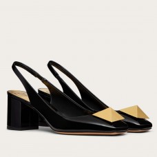 Valentino One Stud Slingback Pumps 60mm In Black Patent Leather Valentino One Stud Slingback Pumps 60mm In Black Patent Leather
