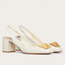 Valentino One Stud Slingback Pumps 60mm In White Patent Leather Valentino One Stud Slingback Pumps 60mm In White Patent Leather