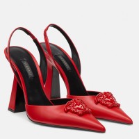 Versace La Medusa Slingback Pumps In Red Leather Versace La Medusa Slingback Pumps In Red Leather