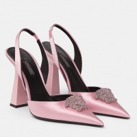 Versace La Medusa Slingback Pumps In Pink Satin Versace La Medusa Slingback Pumps In Pink Satin