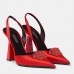 Versace La Medusa Slingback Pumps In Red Satin Versace La Medusa Slingback Pumps In Red Satin