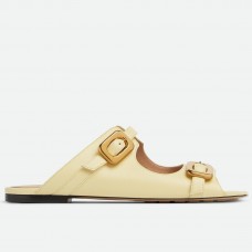 Bottega Veneta Stretch Buckle Sandals in Moon Beam Calfskin Bottega Veneta Stretch Buckle Sandals in Moon Beam Calfskin