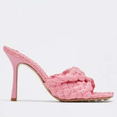 Bottega Veneta Stretch Sandals In Pink Intrecciato Raffia Bottega Veneta Stretch Sandals In Pink Intrecciato Raffia