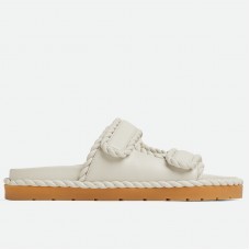 Bottega Veneta Jack Flat Slides in White Lambskin Bottega Veneta Jack Flat Slides in White Lambskin
