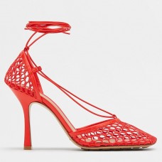 Bottega Veneta Stretch Sandals In Red Mesh Bottega Veneta Stretch Sandals In Red Mesh