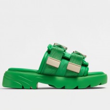 Bottega Veneta Flash Flat Sandals In Green Technical Fabric Bottega Veneta Flash Flat Sandals In Green Technical Fabric