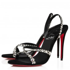 Christian Louboutin Emilie Strass 100MM Sandals In Black Veau Velours Christian Louboutin Emilie Strass 100MM Sandals In Black Veau Velours