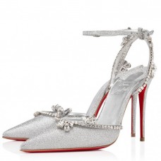 Christian Louboutin Marykate Queen 100MM Pumps In Silver Glittered Christian Louboutin Marykate Queen 100MM Pumps In Silver Glittered