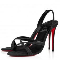 Christian Louboutin Emilie 100MM Sandals In Black Glittered Leather Christian Louboutin Emilie 100MM Sandals In Black Glittered Leather