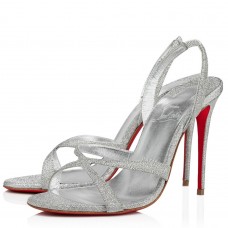 Christian Louboutin Emilie 100MM Sandals In Silver Glittered Leather Christian Louboutin Emilie 100MM Sandals In Silver Glittered Leather