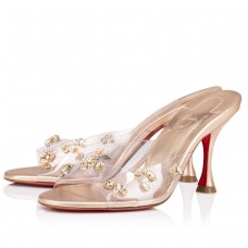 Christian Louboutin Degraqueenie 85mm Mules in Gold Leather with Crystals Christian Louboutin Degraqueenie 85mm Mules in Gold Leather with Crystals