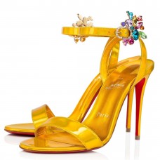 Christian Louboutin Goldie Joli 100mm Sandals In Gold Patent Leather Christian Louboutin Goldie Joli 100mm Sandals In Gold Patent Leather