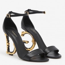 Dolce & Gabbana Black Sandals with Baroque DG Heel Dolce & Gabbana Black Sandals with Baroque DG Heel
