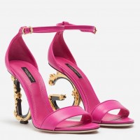 Dolce & Gabbana Pink Sandals with Baroque DG Heel Dolce & Gabbana Pink Sandals with Baroque DG Heel