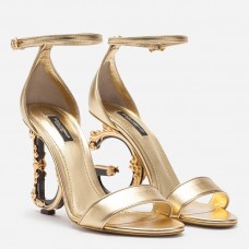 Dolce & Gabbana Gold Sandals with Baroque DG Heel Dolce & Gabbana Gold Sandals with Baroque DG Heel